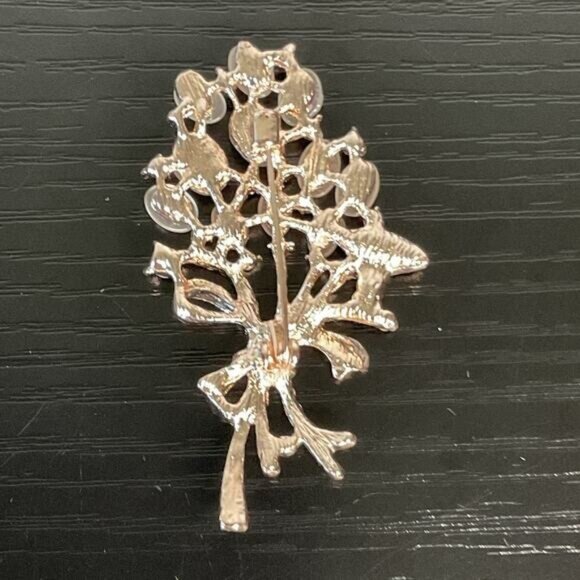 Vintage Rose Gold Brooch With Rhinestones & Opaline Stones Flower Balloon Design - Picture 4 of 4
